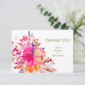 Stijlvol Elegant Roze Floral Custom Wedding Flat Bedankkaart (Staand voorkant)