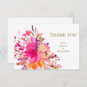 Stijlvol Elegant Roze Floral Custom Wedding Flat Bedankkaart (Voorkant / Achterkant)