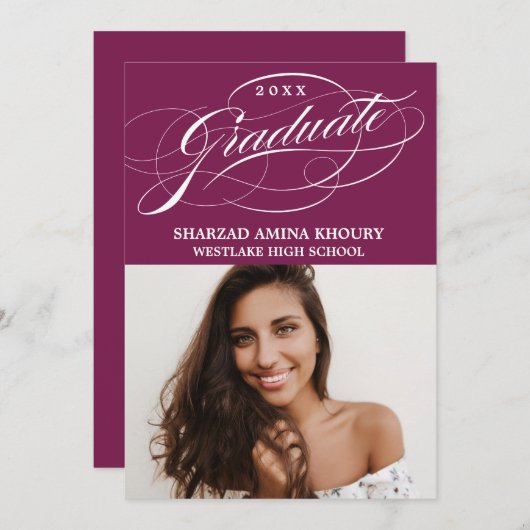 STIJLVOL ELEGANT SCRIPT 2 AFSTUDEREN FEESTUITNODIG KAART (Voorkant / Achterkant)