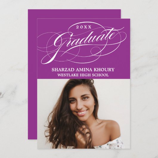 STIJLVOL ELEGANT SCRIPT 2 AFSTUDEREN FEESTUITNODIG KAART (Voorkant / Achterkant)