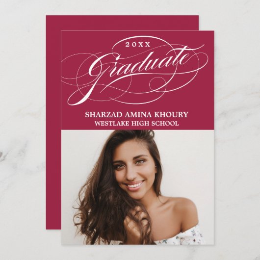 STIJLVOL ELEGANT SCRIPT 2 AFSTUDEREN FEESTUITNODIG KAART (Voorkant / Achterkant)