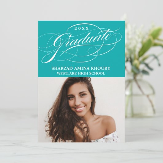 STIJLVOL ELEGANT SCRIPT 2 AFSTUDEREN FEESTUITNODIG KAART (Staand voorkant)