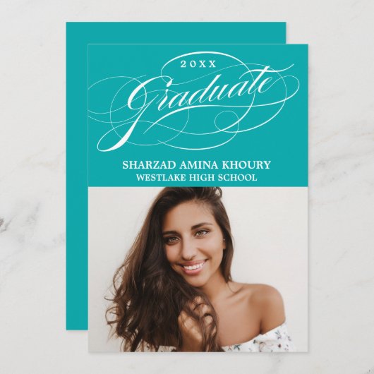 STIJLVOL ELEGANT SCRIPT 2 AFSTUDEREN FEESTUITNODIG KAART (Voorkant / Achterkant)