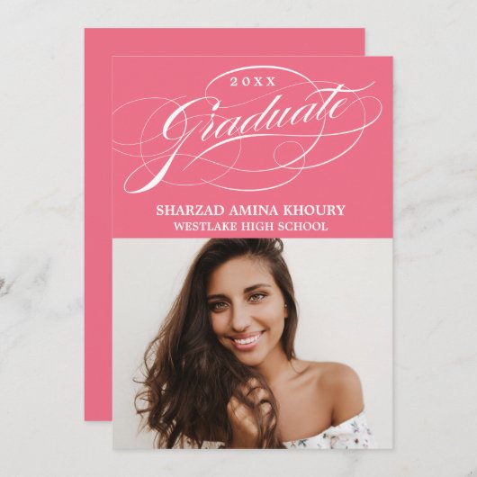 STIJLVOL ELEGANT SCRIPT 2 AFSTUDEREN FEESTUITNODIG KAART (Voorkant / Achterkant)