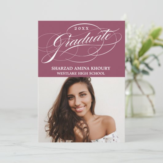 STIJLVOL ELEGANT SCRIPT 2 AFSTUDEREN FEESTUITNODIG KAART (Staand voorkant)