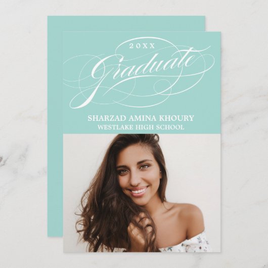 STIJLVOL ELEGANT SCRIPT 2 AFSTUDEREN FEESTUITNODIG KAART (Voorkant / Achterkant)