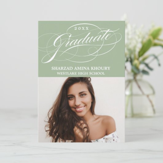 STIJLVOL ELEGANT SCRIPT 2 AFSTUDEREN FEESTUITNODIG KAART (Staand voorkant)