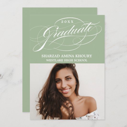 STIJLVOL ELEGANT SCRIPT 2 AFSTUDEREN FEESTUITNODIG KAART (Voorkant / Achterkant)