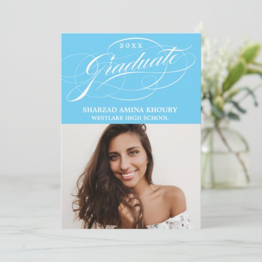 STIJLVOL ELEGANT SCRIPT 2 AFSTUDEREN FEESTUITNODIG KAART (Staand voorkant)