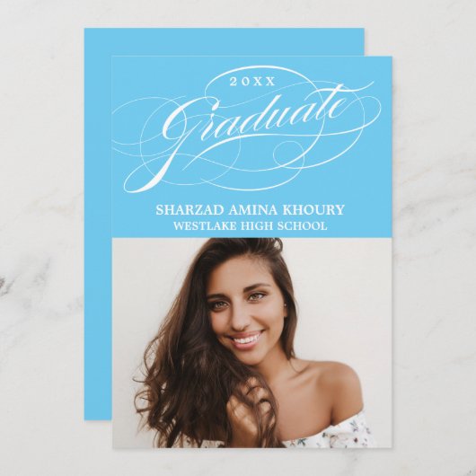 STIJLVOL ELEGANT SCRIPT 2 AFSTUDEREN FEESTUITNODIG KAART (Voorkant / Achterkant)