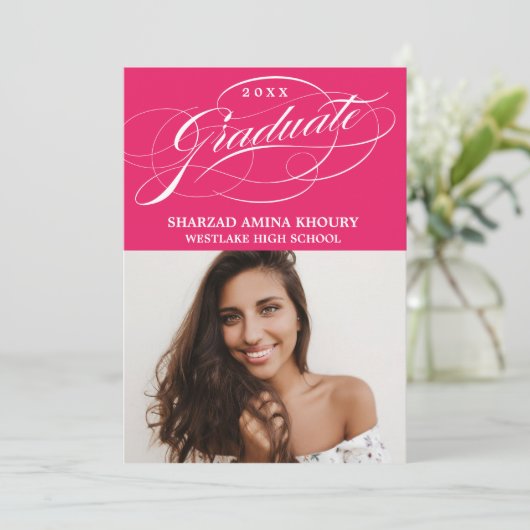 STIJLVOL ELEGANT SCRIPT 2 AFSTUDEREN FEESTUITNODIG KAART (Staand voorkant)