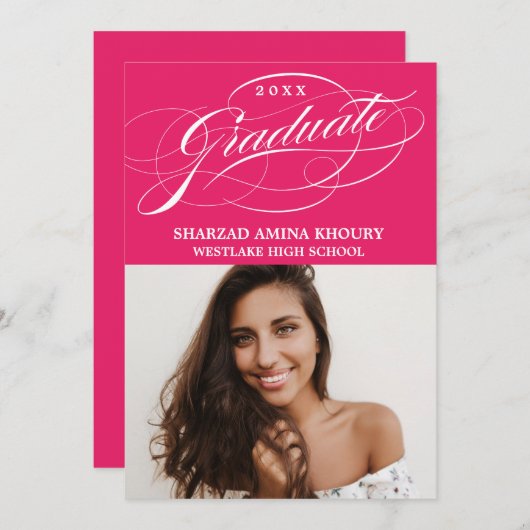 STIJLVOL ELEGANT SCRIPT 2 AFSTUDEREN FEESTUITNODIG KAART (Voorkant / Achterkant)