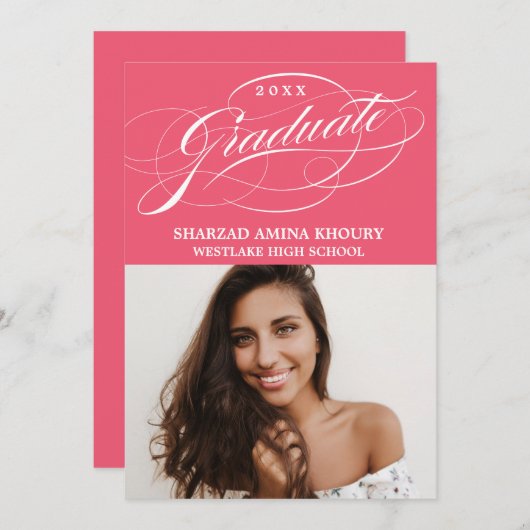 STIJLVOL ELEGANT SCRIPT 2 AFSTUDEREN FEESTUITNODIG KAART (Voorkant / Achterkant)