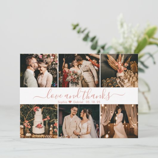 Stijlvol Elegant Script 6 Foto Collage Wedding Bedankkaart (Staand voorkant)