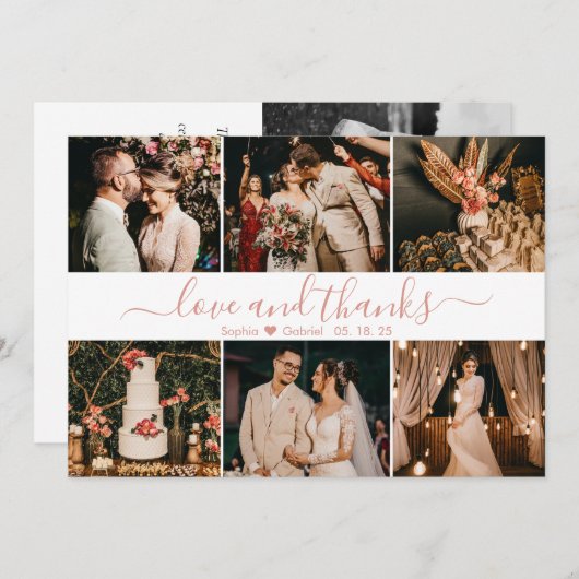 Stijlvol Elegant Script 6 Foto Collage Wedding Bedankkaart (Voorkant / Achterkant)