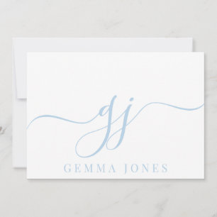 Stijlvol Elegant Script Initiaal Blauw Monogram Notitiekaartje