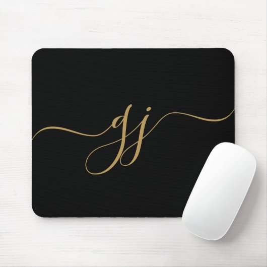 Stijlvol Elegant Script Initiaal Goud Monogram Muismat (Met muis)