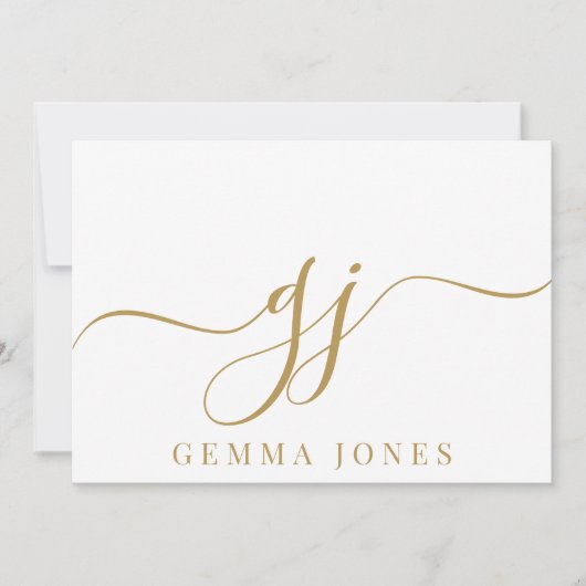 Stijlvol Elegant Script Initiaal Goud Monogram Notitiekaartje (Voorkant)