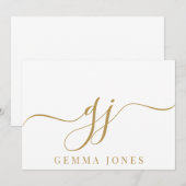 Stijlvol Elegant Script Initiaal Goud Monogram Notitiekaartje (Voorkant / Achterkant)