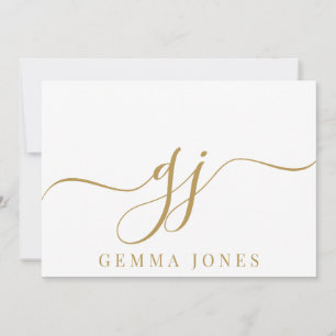 Stijlvol Elegant Script Initiaal Goud Monogram Notitiekaartje