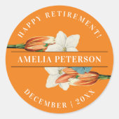 Stijlvol Elegant Sinaasappel Witte Lelie Retro Blo Ronde Sticker (Voorkant)