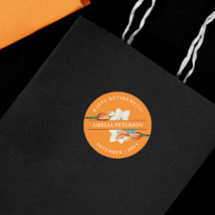 Stijlvol Elegant Sinaasappel Witte Lelie Retro Blo Ronde Sticker