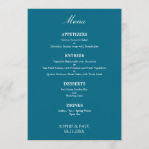 Stijlvol Elegant Turquoise Blauw Bruiloft Menu