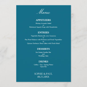 Stijlvol Elegant Turquoise Blauw Bruiloft Menu