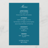 Stijlvol Elegant Turquoise Blauw Bruiloft Menu (Voorkant)