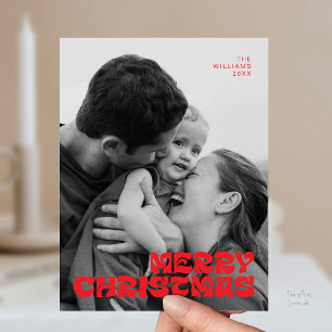 Stijlvol Elegant, Vrolijk Kerstfeest Familie Foto  Briefkaart