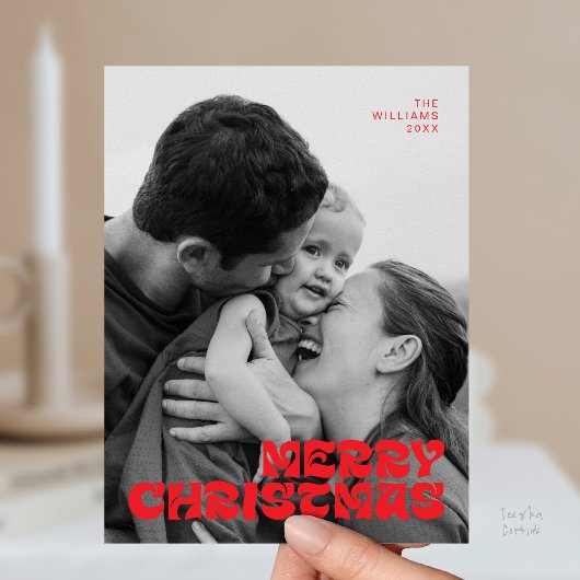 Stijlvol Elegant, Vrolijk Kerstfeest Familie Foto  Briefkaart