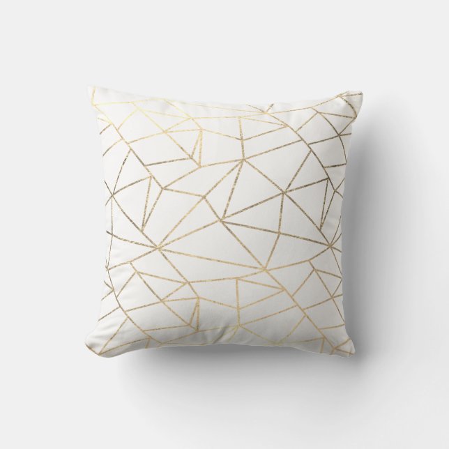Stijlvol elegant wit goud geometrisch kussen (Voorkant)