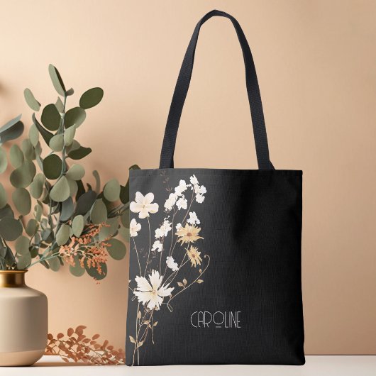 Stijlvol Elegant Zwart Bloemen Boho Schattige Tote Bag