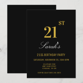 Stijlvol Elegant Zwart & Goud 21e Verjaardagsfeest Kaart