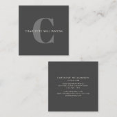 Stijlvol elegant zwart monogram zwart grijs vierkante visitekaartje (Voorkant / Achterkant)