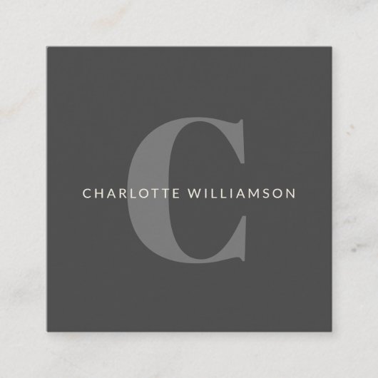 Stijlvol elegant zwart monogram zwart grijs vierkante visitekaartje (Voorkant)