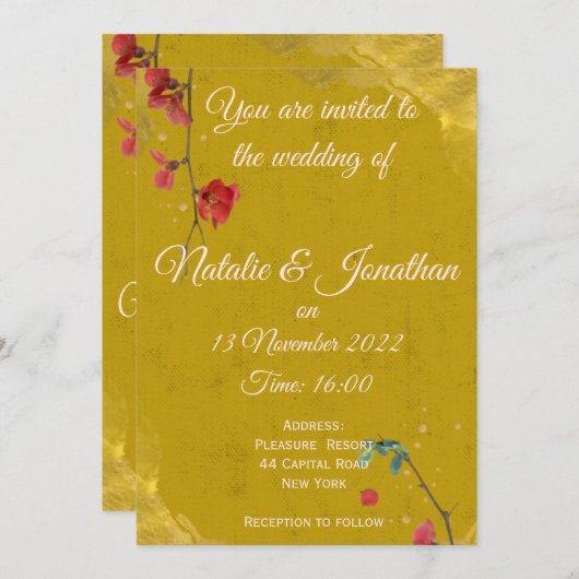 Stijlvol en elegant rood en goud kaart (Voorkant / Achterkant)