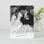 Stijlvol en elegant script foto's simpele bruiloft bedankkaart (Staand voorkant)