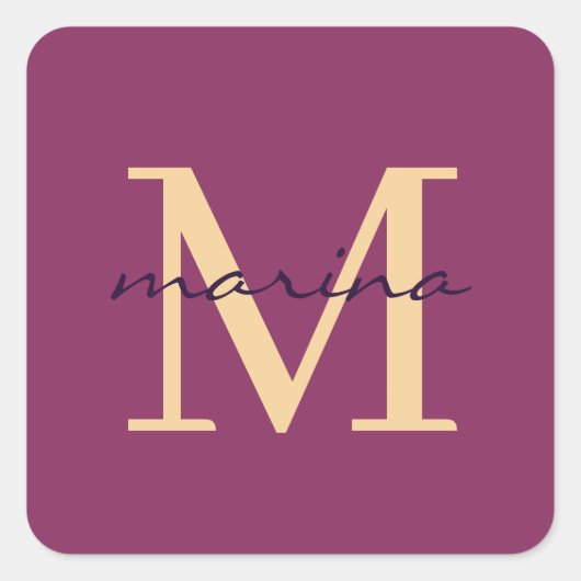 Stijlvol en gepersonaliseerd monogram vierkante sticker (Voorkant)