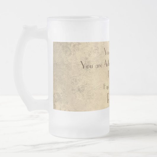 Stijlvol en humoristisch gepersonaliseerd 90ste ve matglas bierpul (Links)