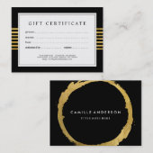 Stijlvol en modern Gold- en zwart cadeaucertificaa Kortingskaartje (Voorkant / Achterkant)