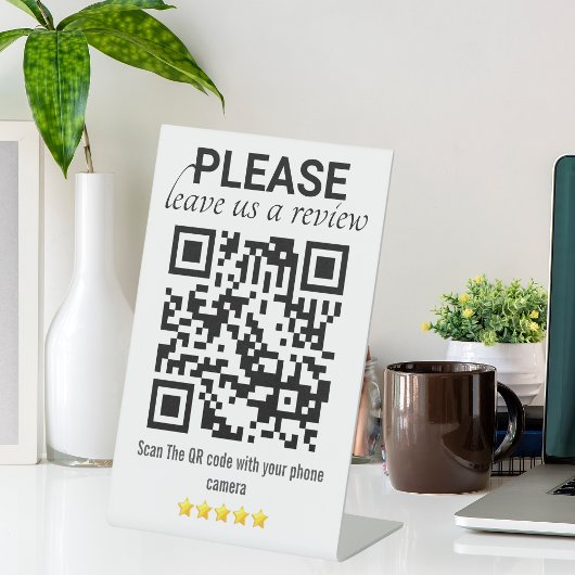 Stijlvol en modern QR-code "Leave a Review" Reclamebord Met Voetstuk