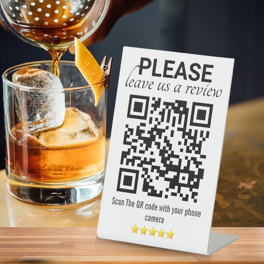 Stijlvol en modern QR-code "Leave a Review" Reclamebord Met Voetstuk