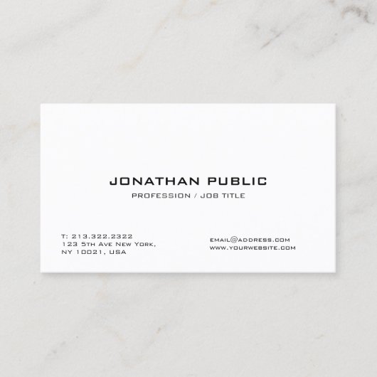 Stijlvol en stijlvol wit, stijlvol, modern visitekaartje (Voorkant)