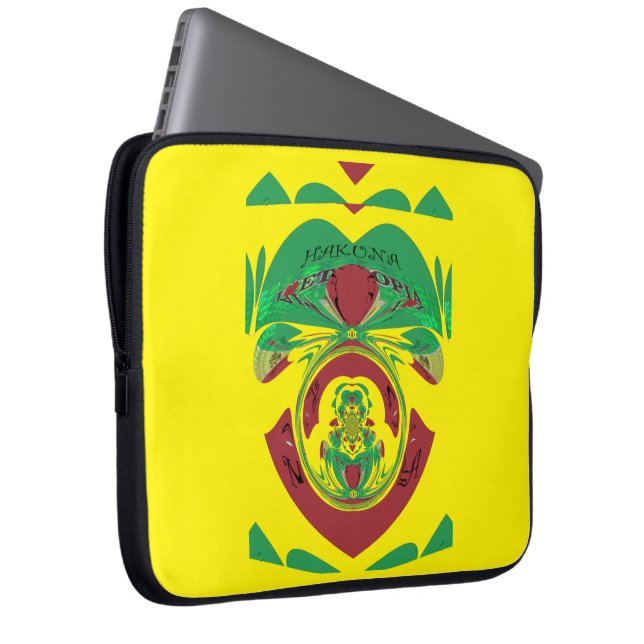 Stijlvol Ethiopisch rood, gouden, groen: bescherm  Laptop Sleeve (Voorkant Rechts)