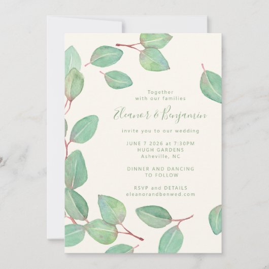 Stijlvol Eucalyptus Greenery Script Weddenschap Kaart (Voorkant)