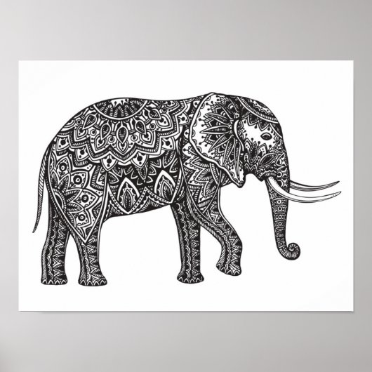 Stijlvol Fantasy Elephant Doodle 2 Poster (Voorkant)
