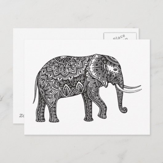 Stijlvol Fantasy Elephant Doodle Briefkaart (Voorkant / Achterkant)