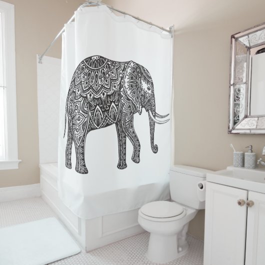 Stijlvol Fantasy Elephant Doodle Douchegordijn (In situ)