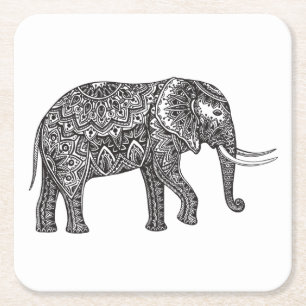 Stijlvol Fantasy Elephant Doodle Kartonnen Onderzetters